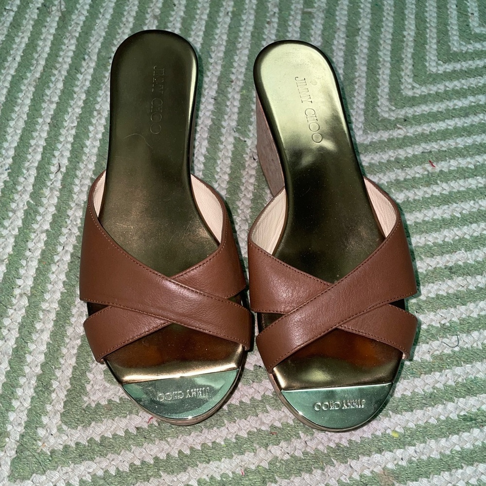Jimmy Choo Platform Sandals Prima Cork Wedge Slides
